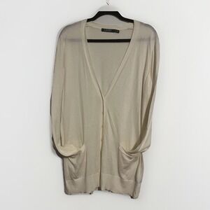 Lauren Ralph Lauren Cardigan Sweater Womens‎ XL White Lightweight Knit Pockets